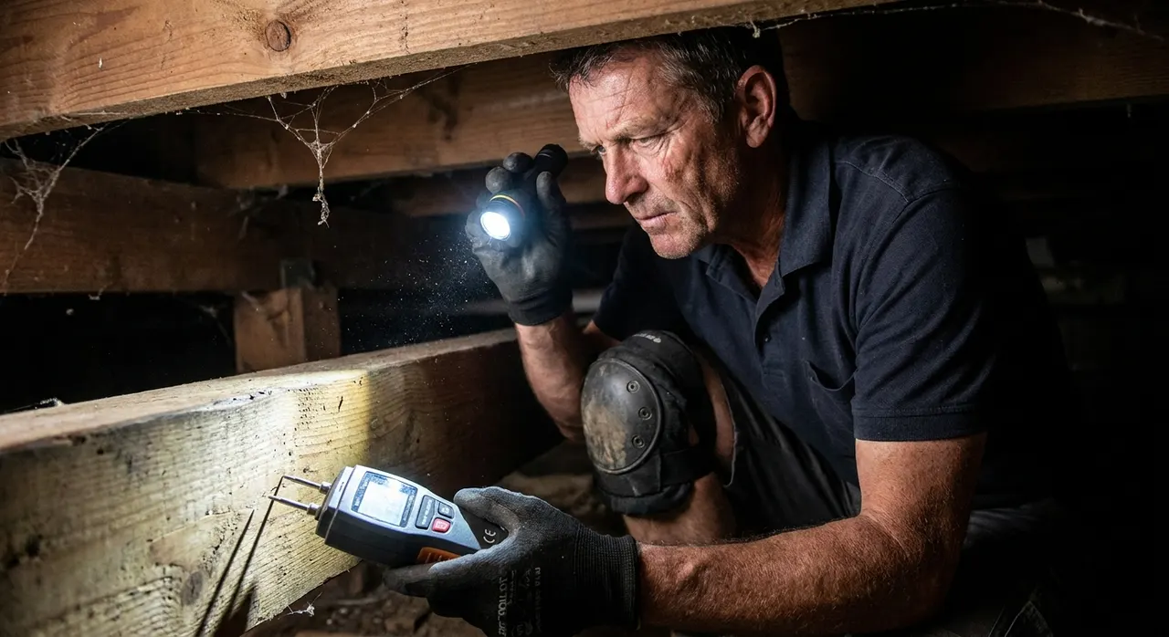 Pest technician inspecting the subfloor of a Southern Sydney home for termites